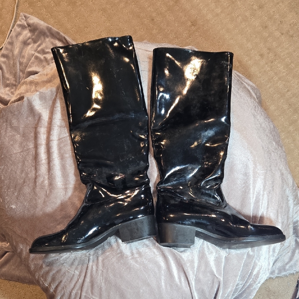 Anne Klein Shiny Black Over the Knee Boots